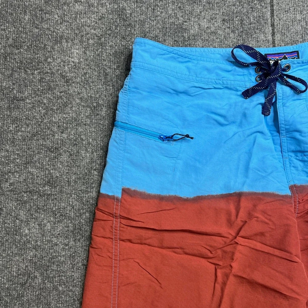 Patagonia Men 36 Wavefarer Engineered Board Shorts Waterline Blue Red Swim Trunk